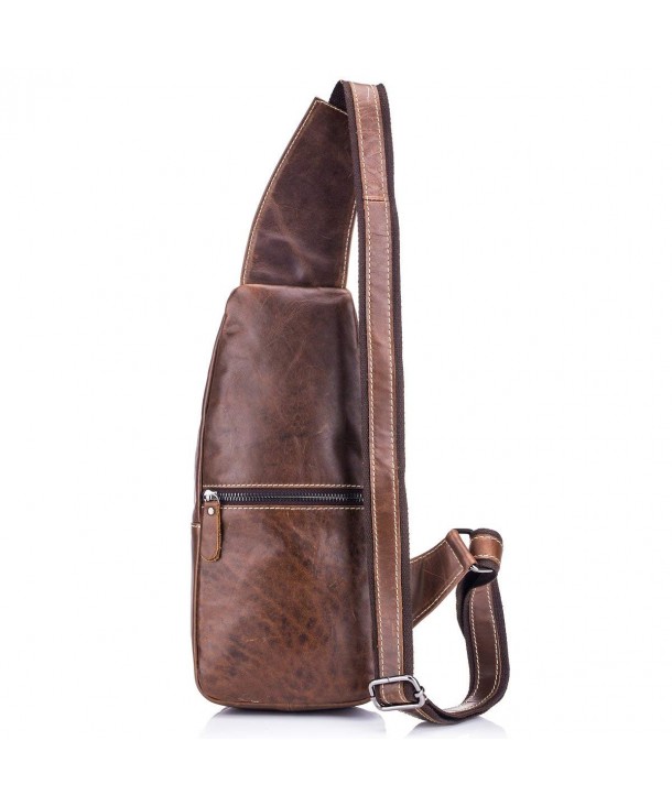 Men Sling Bag- Genuine Leather Chest Shoulder Bags Casual Crossbody Bag ...