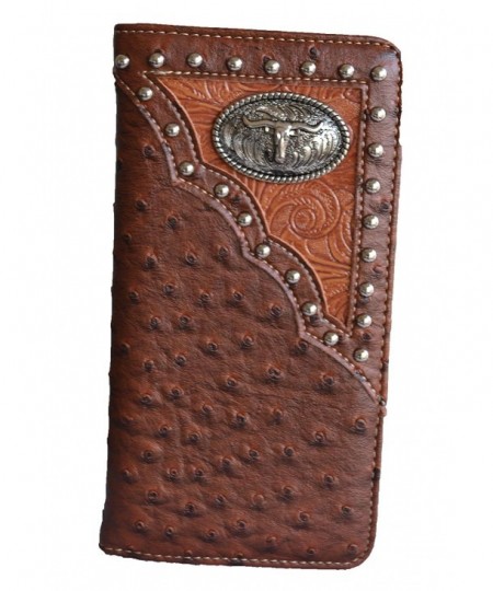 western men brown black longhorn texas animal long checkbook wallet ...