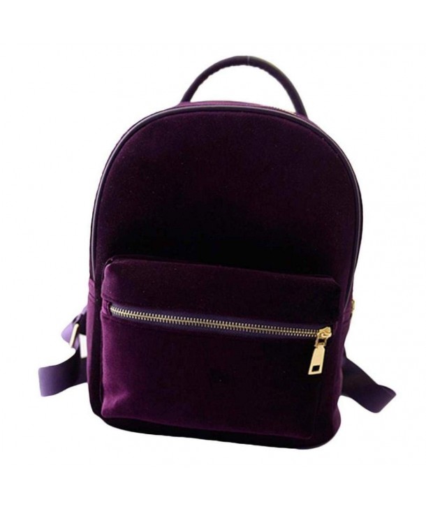 Velvet Backpack School Shoulder Purple