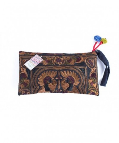 Mocha Embroidered Hmong Clutch Handbag