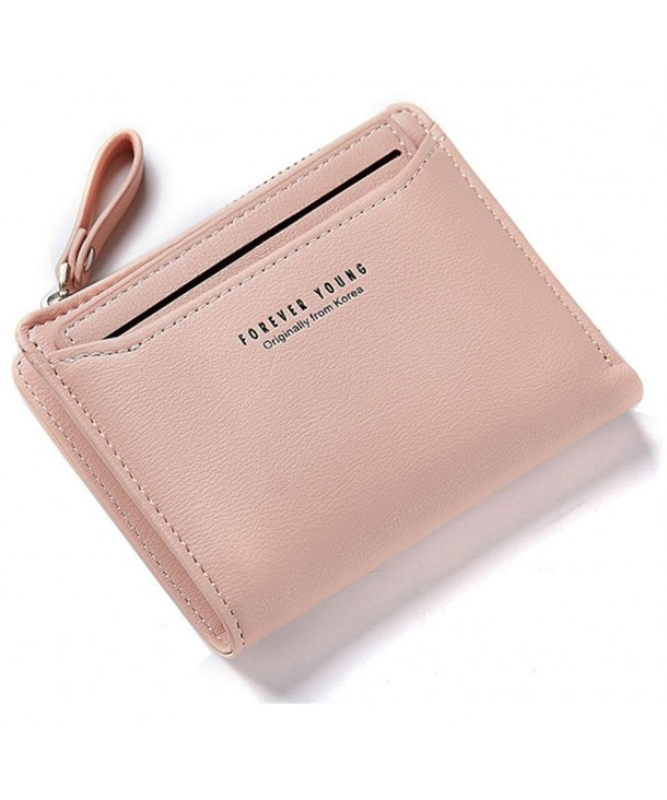 Women Wallets Small Bifold Leather Pocket Wallet Ladies Mini Short Purse - Pink - CW18GQXZW3Y