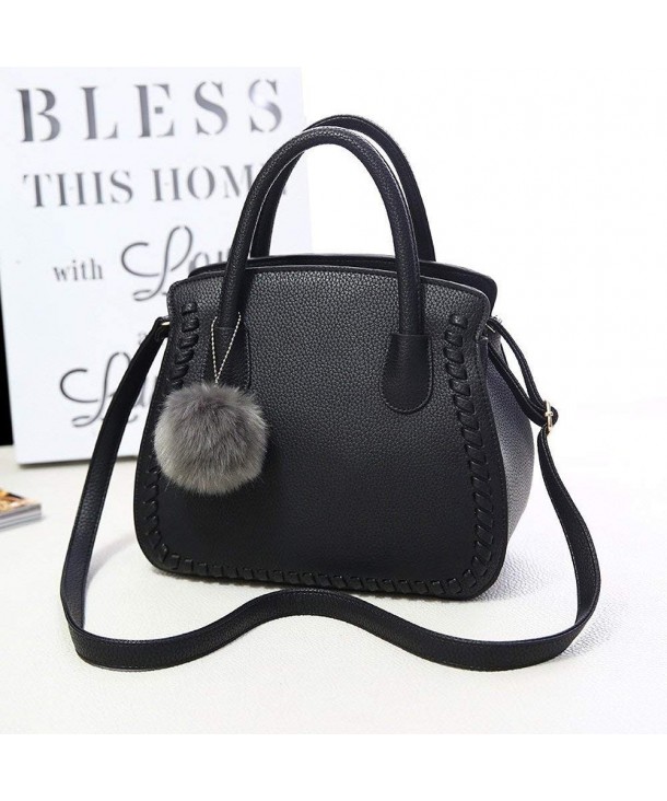 Black Texture Structured Handbag Top Handle Women Satchel Crossbody ...