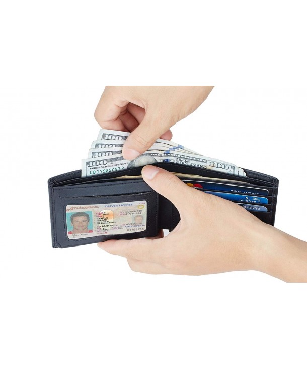 Genuine Leather RFID Blocking Wallets Mens Wallet Bifold Left ID - 01 ...