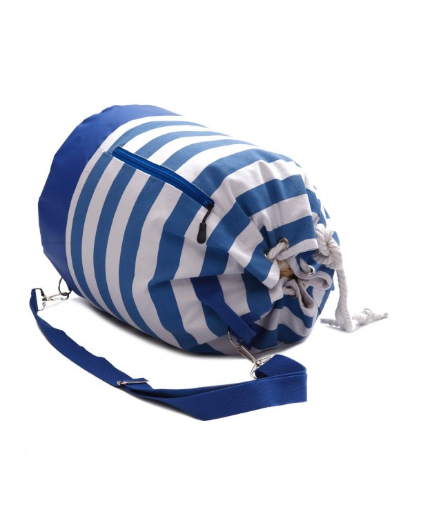 Large Canvas Beach Bag Waterproof - Blue/Striped Blue - CD18EQ9RXZZ