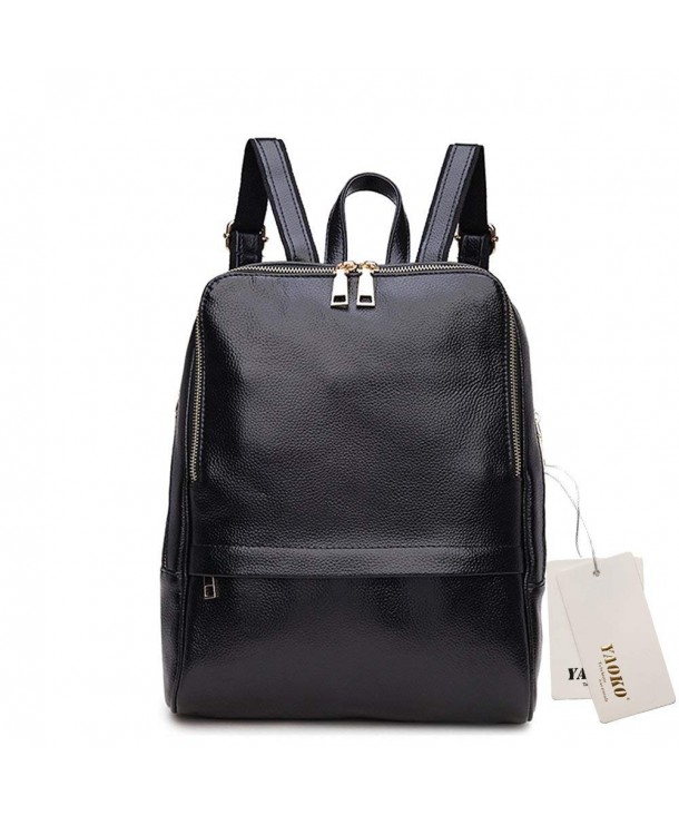 Yaoko Genuine Leather Multi zippered Backpack