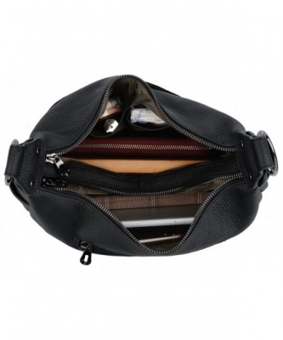 Women's Double Zipper Cowhide Leather Hobo Style Shoulder Bag - Black 2 ...