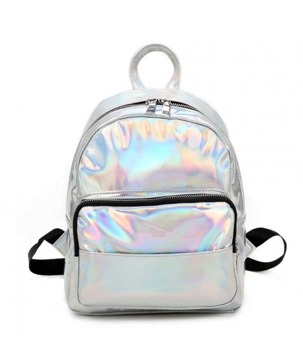 Holographic Laser Leather Backpack for Girls Pink Silver Mini Backpack ...