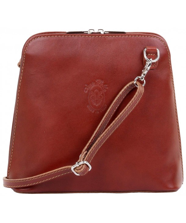 Italian Smooth Leather Small Cross Body Shoulder Bag Handbag - Mid Brown - CV18ENNRYQQ