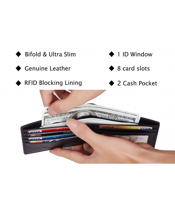 Genuine Leather RFID Blocking Wallets Mens Wallet Bifold Classic - Id ...