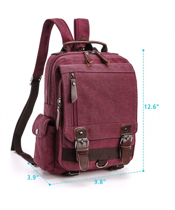 Backpack Purse F color Canvas Sling - Double Use Backpack- Purplish Red ...