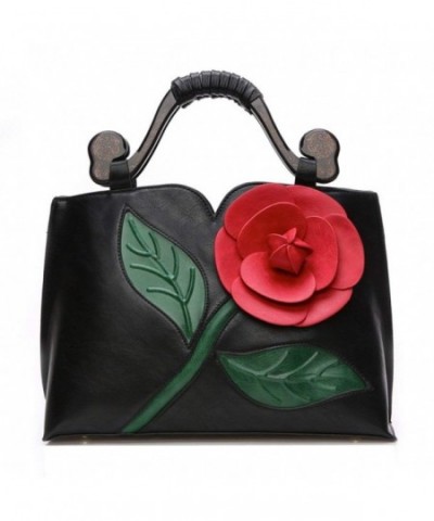 Vanillachocolate Flower Leather Handbag Wooden