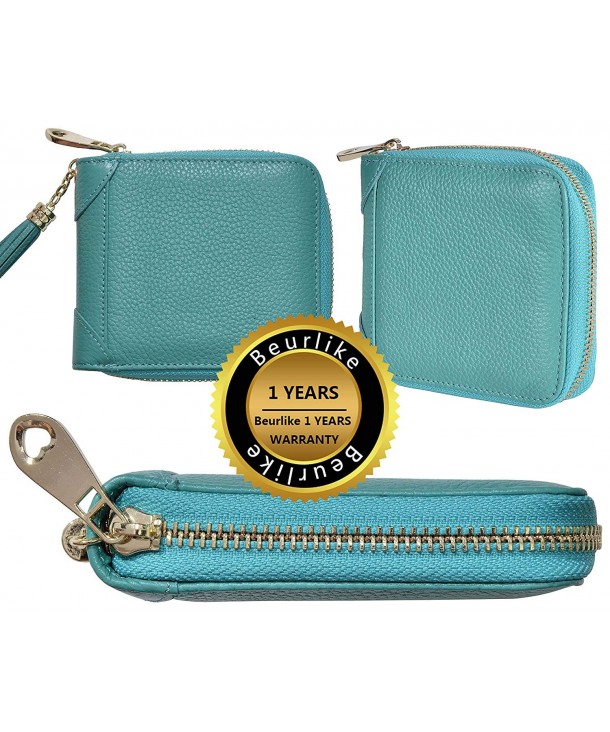 Women's RFID Security Leather Wallets Compact Small Zip Around Wallet